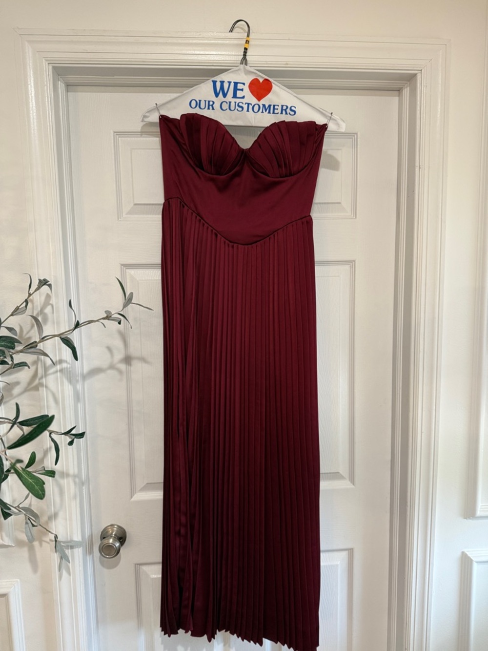 House of CB Marcella Gown Strapless Pleated Burgundy Maxi Dress